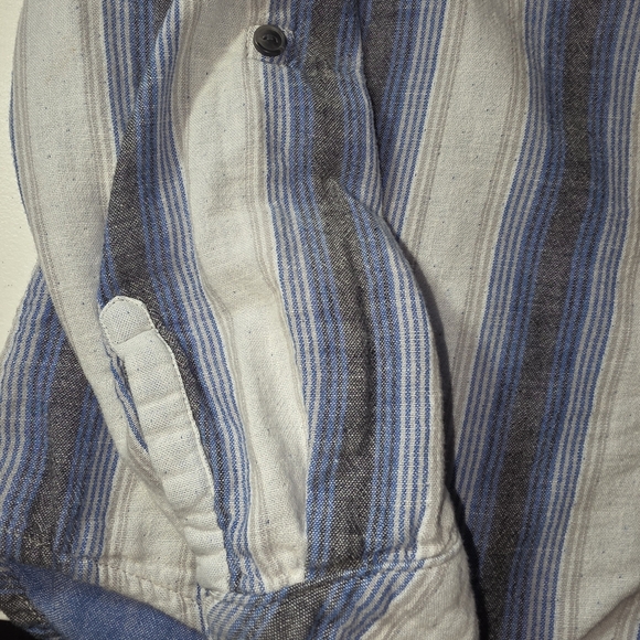 Boston Traders Blue and Gray Striped Cotton "Shacket" Hoodie Med Button Front - Picture 3 of 6